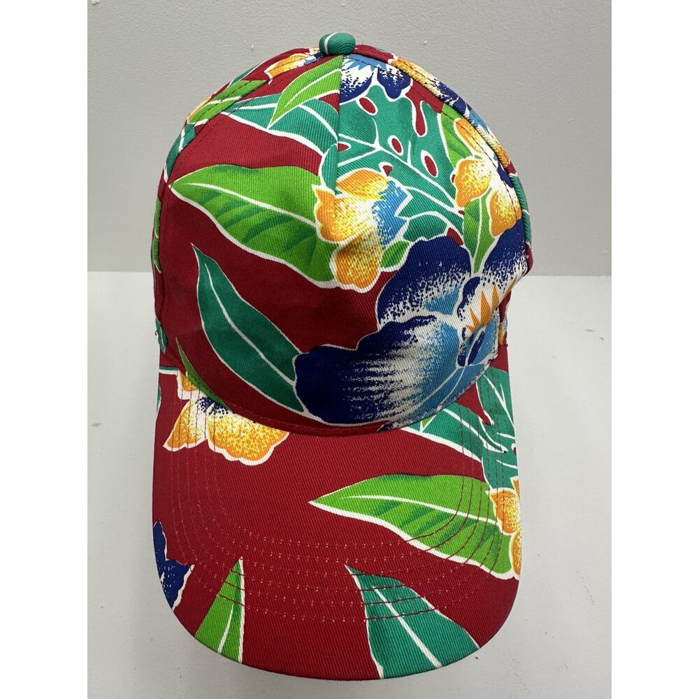VTG San Sun Hawaiian Floral Print Adjustable Snapback Hat Cap Red 80s 90s